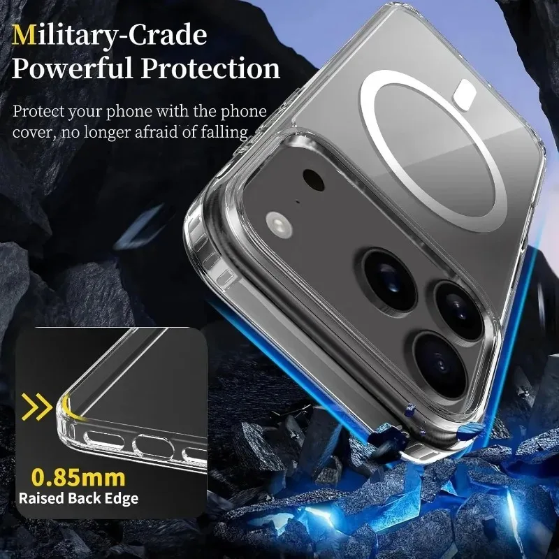 Transparent Acrylic Case for iPhone 17 Air 17 Pro Max Magnetic for Magsafe Wireless Charging Clear PC Cover for iPhone 17Pro