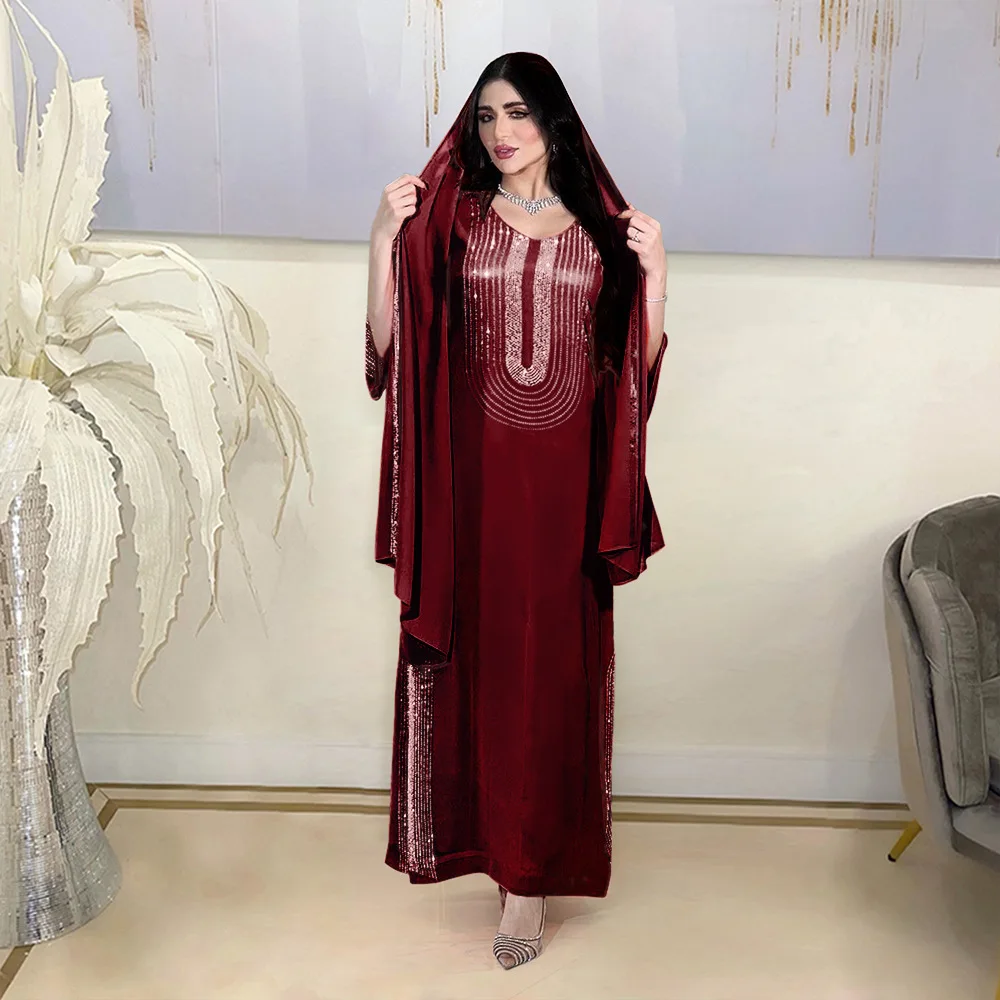 XQY500195 Muslim Ethnic Clothing Fashion Hot Diamond Robe Saudi Party Dress