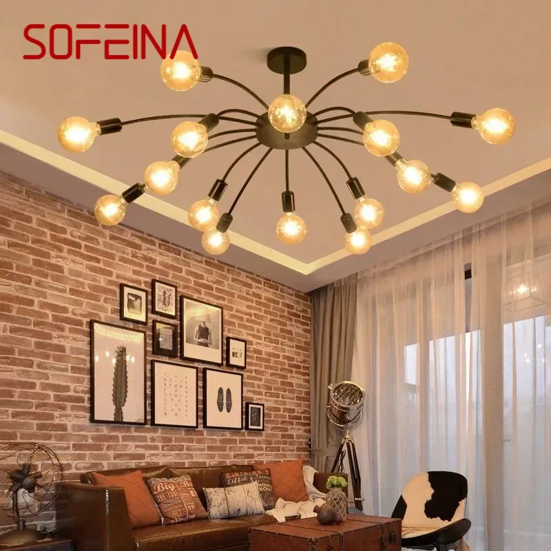 SOFEINA American Retro Pendent Lamp Industrial Wind Living Room Restaurant Loft Clothing Store Cafe Bar Box Homestay Chandelier