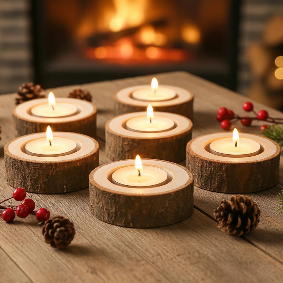 Leeseph 6er-Pack dekorative Kerzenhalter aus Holz, Vintage-Teelichthalter-Set aus Holz für den Esstisch, Hochzeitsfeier