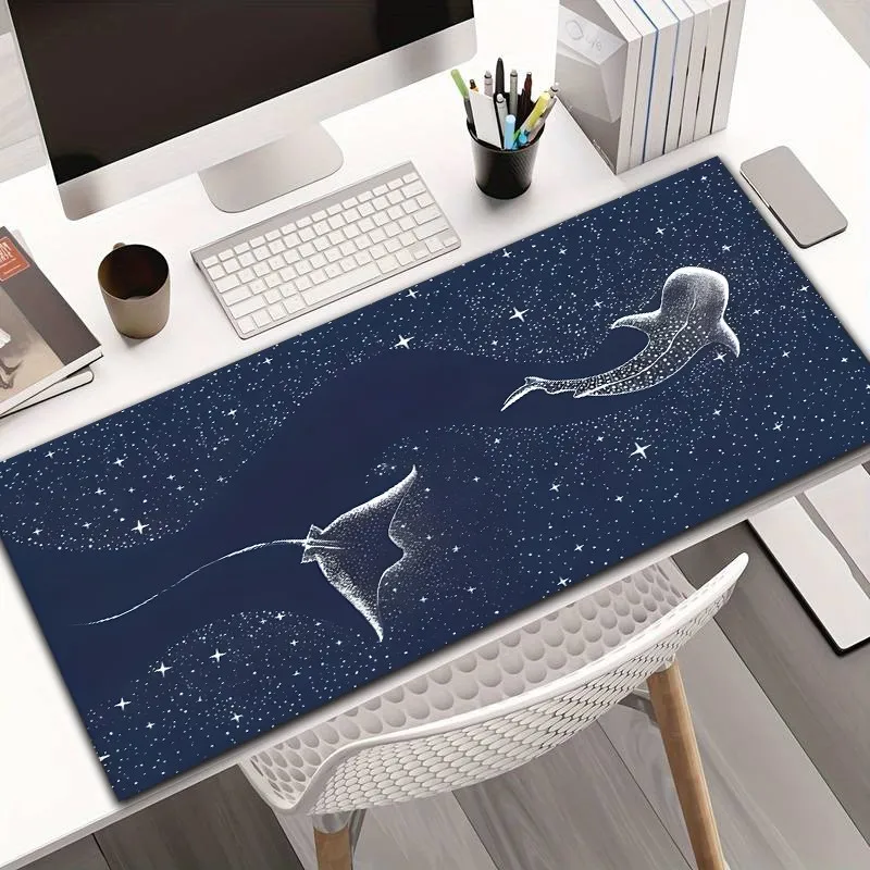 1pc Diatom Mud Material, Blue Shiny Star Whale Pattern Design Extra-Large Gaming Mouse Pad - Non-Slip Rubber Base, Very Suitable for Gamers | Office | School