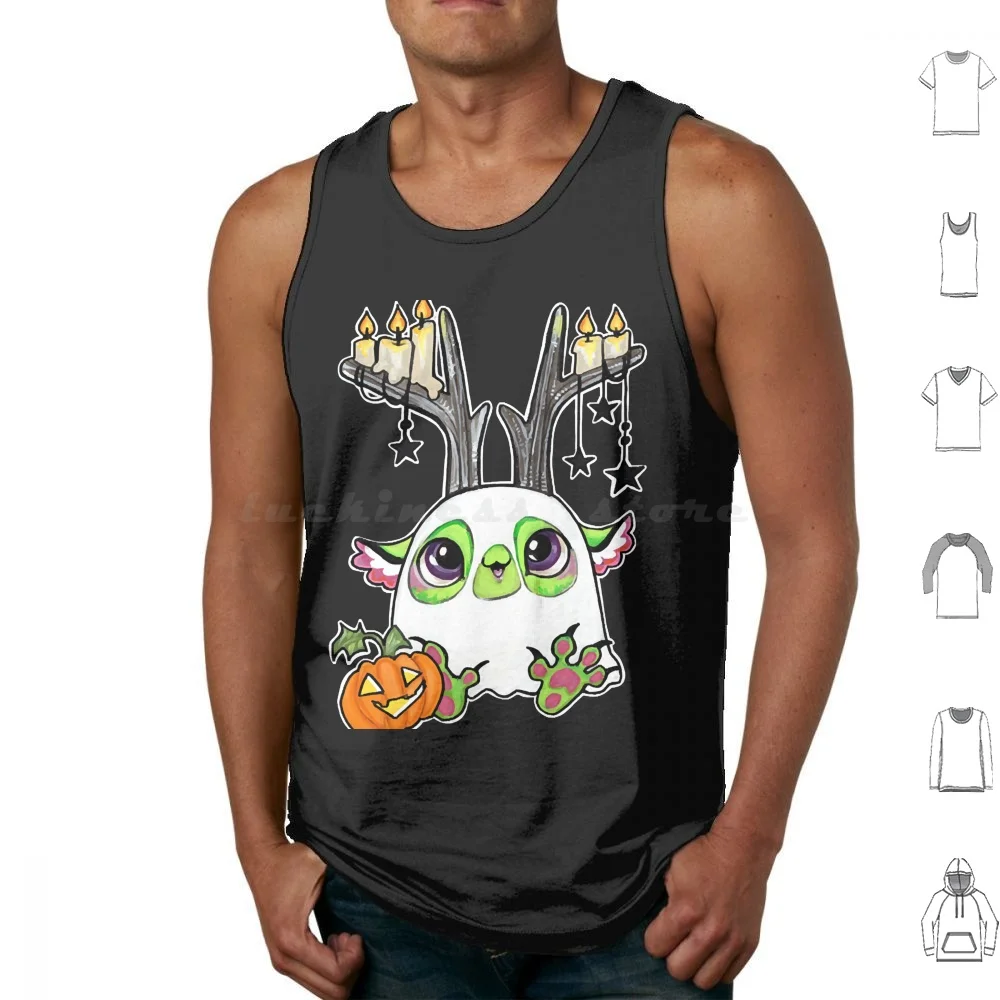 Ghost Puffling Monster Tank Tops Print Cotton Ghost Candle Halloween Monster Spooky