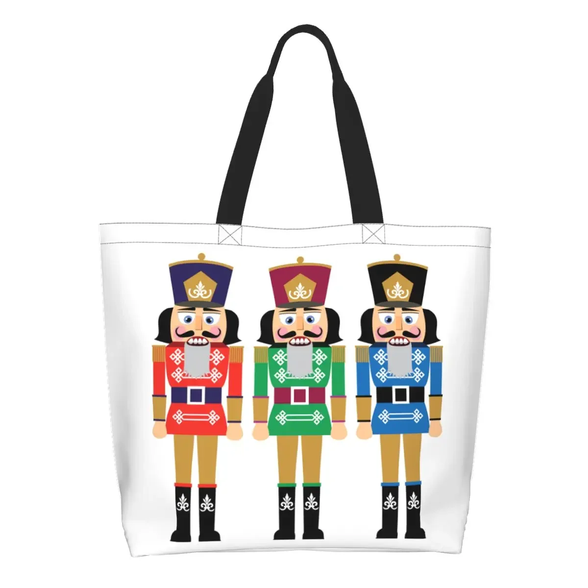 Funny Cartoon Toy Soldier Christmas Nutcracker Shopping Tote Bags Recycling Grocery Canvas Shoulder Shopper Bag