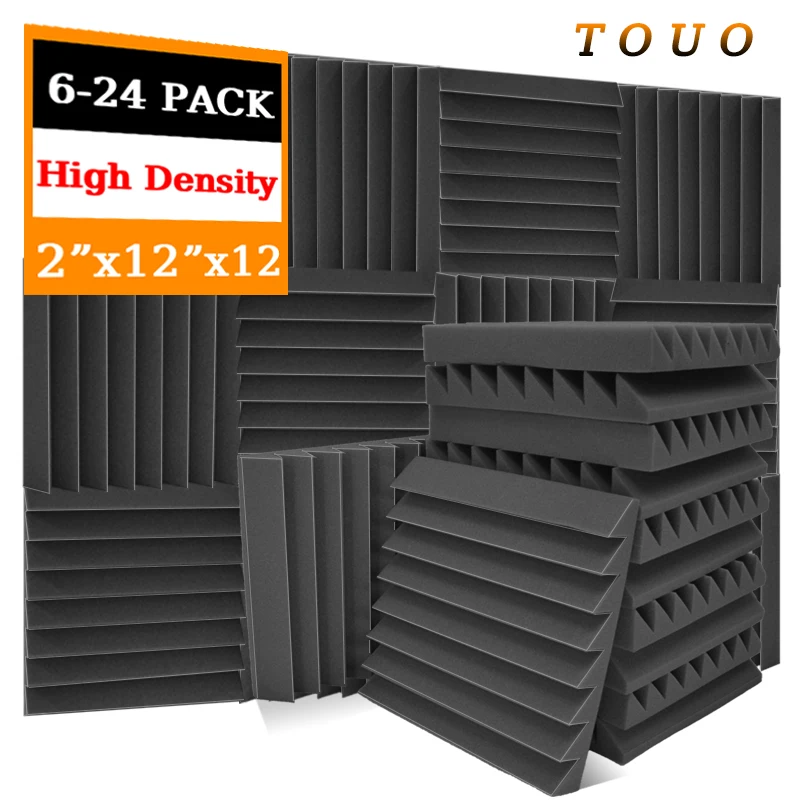 

TOUO Acoustic Foam 6-24 Pcs High Density Soundproofing Noise Cancelling Diamond Groove Panels Insulation Home Office