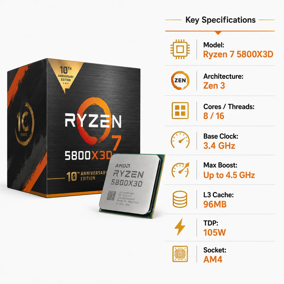 AMD Ryzen 7 5800X3D 10th Anniversary Edition CPU 8-Core 16-Thread