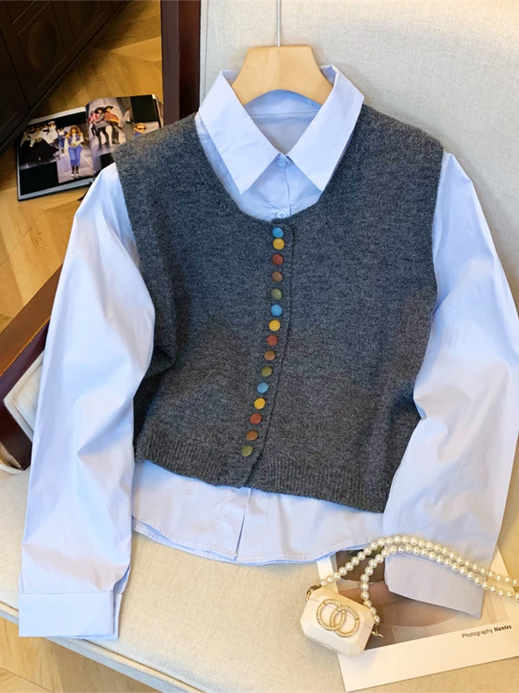 

Women Blue Shirts and Blouses Vintage Y2k 90s Aesthetic Streetwear Korean 2000s Elegant Long Sleeve Polo-Neck Shirt Clothes 2024