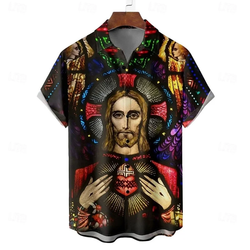 

Cross Jesus Pattern Hawaiian Shirt For Men Easter Egg 3D Printed Short Sleeves Summer Street Blouse Surf Beachwear Aloha Shirts
