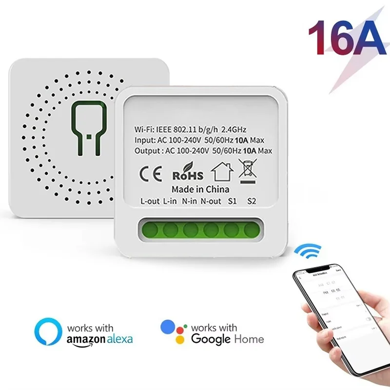

Tuya 16A Mini Wifi Switch DIY 2-way Remote Control Timer Relay Automation For Smart Life Work APP With Alexa Google Home Alice