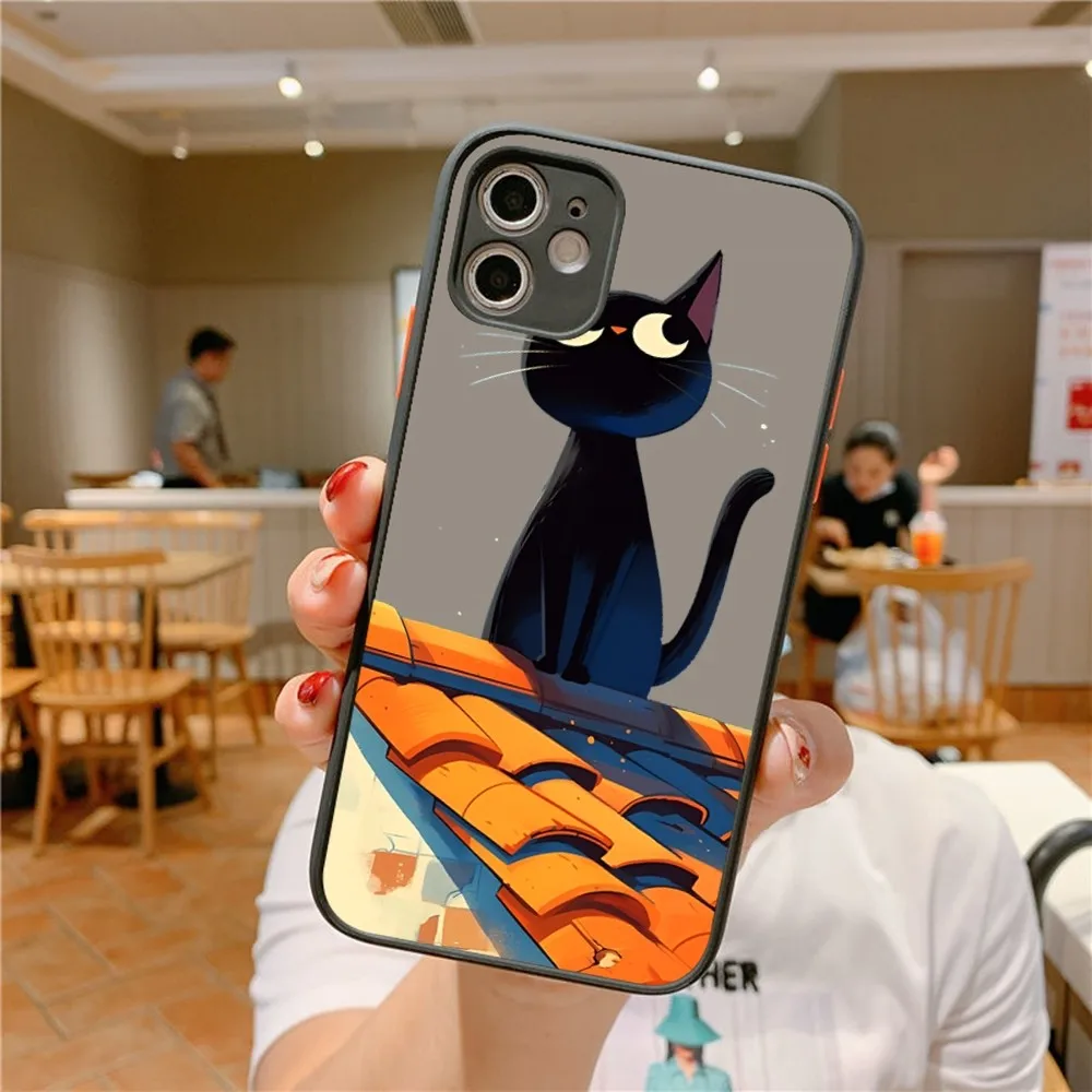 Lovely Black Cat Phone Case For IPhone 14 11 12 13 Mini Pro Max 8 7 Plus X XR XS MAX Translucent Matte Cover