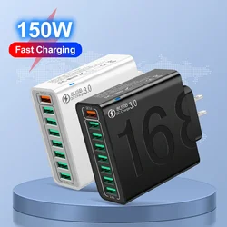 150W Multi Ports USB Charger Fast Charging EU/US Plug Phone Charger Adapter For iPhone Samsung Xiaomi Quick Charge Wall Charger