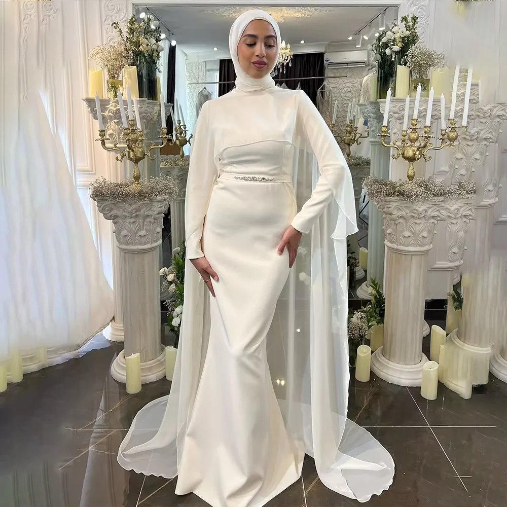 

Muslim Wedding Dress Hijab Long Sleeve High Neck Mermaid Sweep Train Bridal Gown Customized فساتين حفلات الزفاف