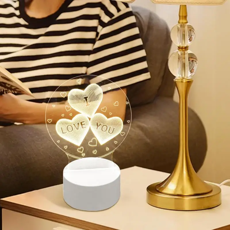 Acrílico Cabeceira Table Night Lamp, Claro Coração Padrão Board, Non-Slip Base, Salas