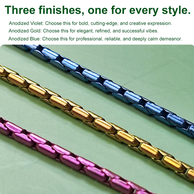 Tri-Color Pure Titanium Necklace Anodized Purple/Gold/Blue Snake Chain Women