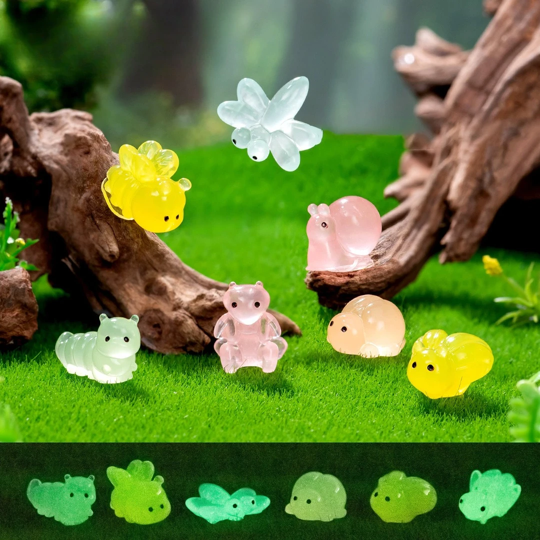 50/30 قطعة مضيئة الراتنج كاتربيلر صغير الحلزون الحشرات بيت الدمية توهج في الظلام الحشرات التماثيل DIY بها بنفسك حوض السمك حديقة ديكور