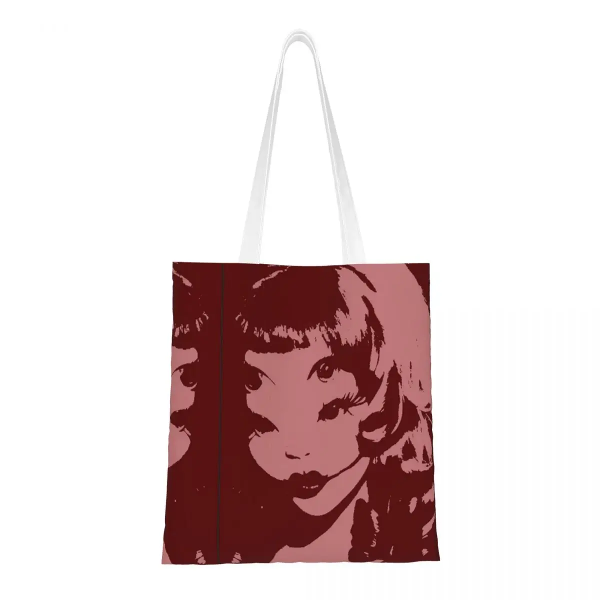 Portals 2 Melanie Martinez Red Canvas Tote Bag Fashion Large Capacity Grocery Bag for Unisex Cartoon Singer Student Bags