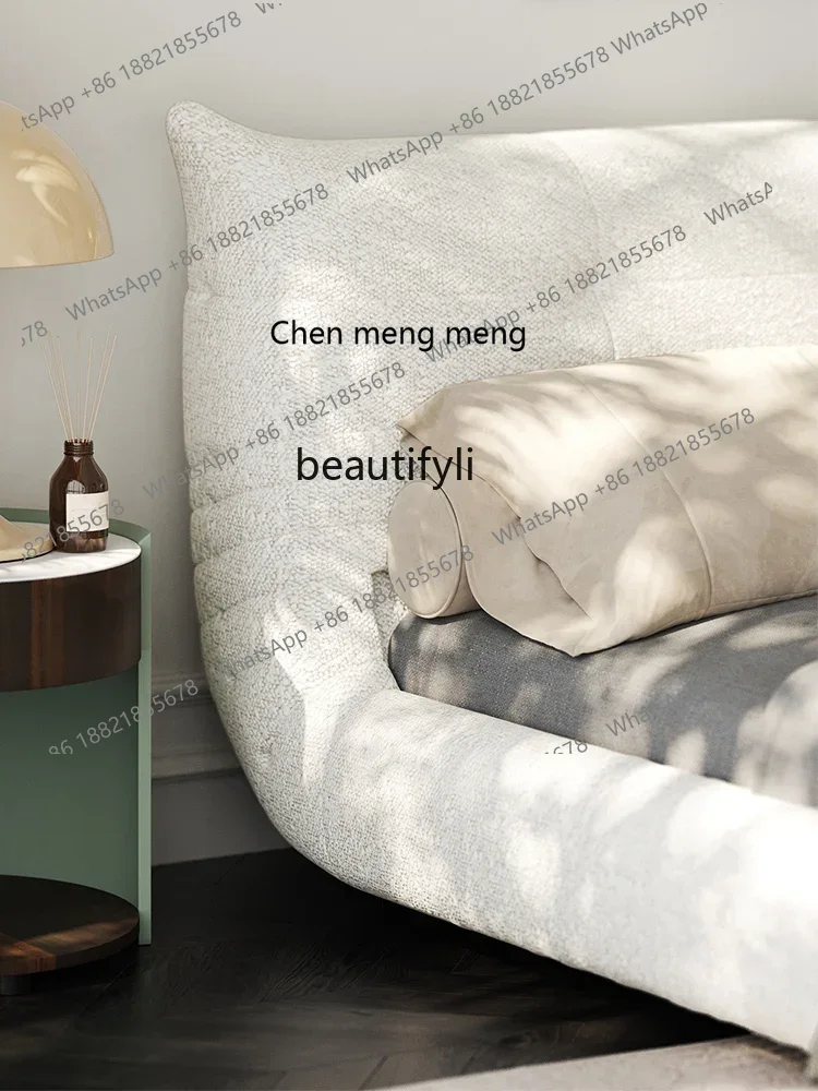ss7304 Fabric Bed Modern Simple and Light Luxury Cream Style Lambswool Solid Wood Soft Bag Double Bed