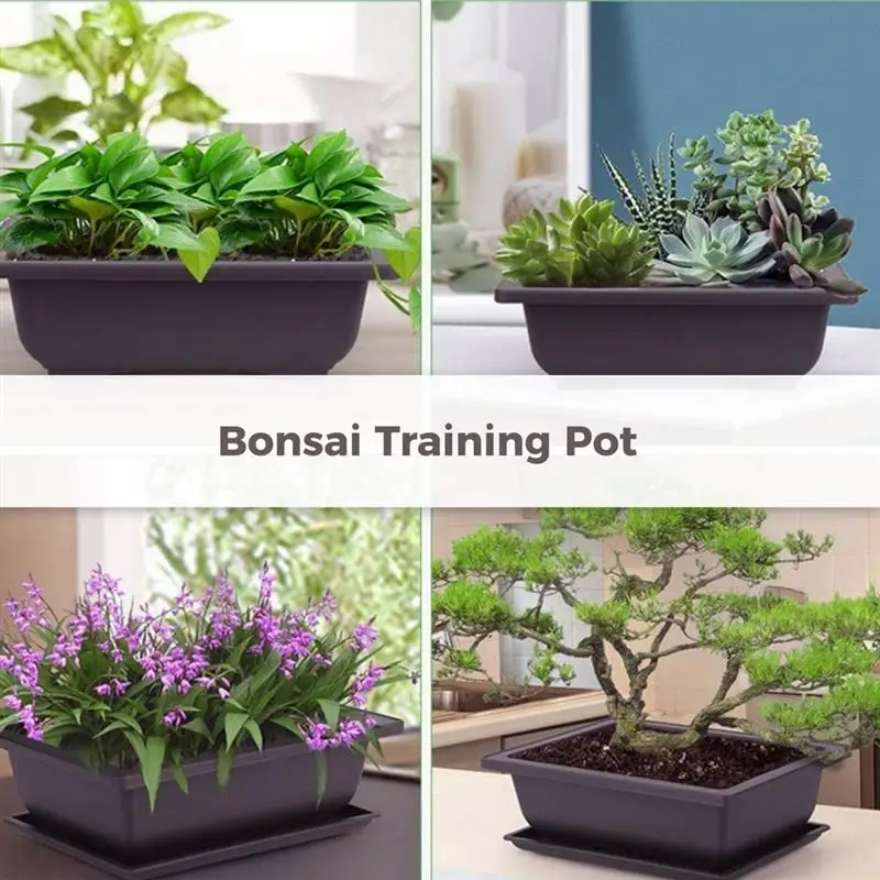 Doniczka do Bonsai opakowanie 3 prostokątnych doniczek treningowych Bonsai z tacami na rośliny doniczkowe plastikowa doniczka doniczka Bonsai do