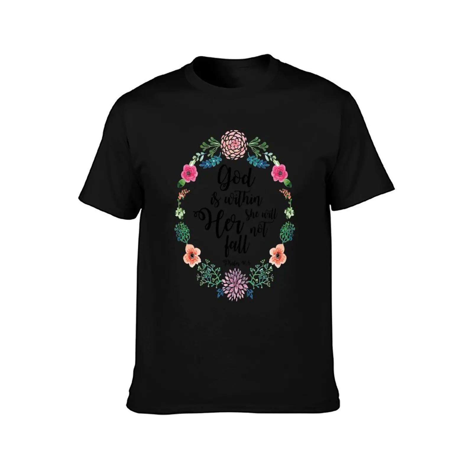 God is within her she will not fall T-Shirt, Summer Casual Cotton Tee, Oversized Streetwear Tops, Vintage Graphic Print