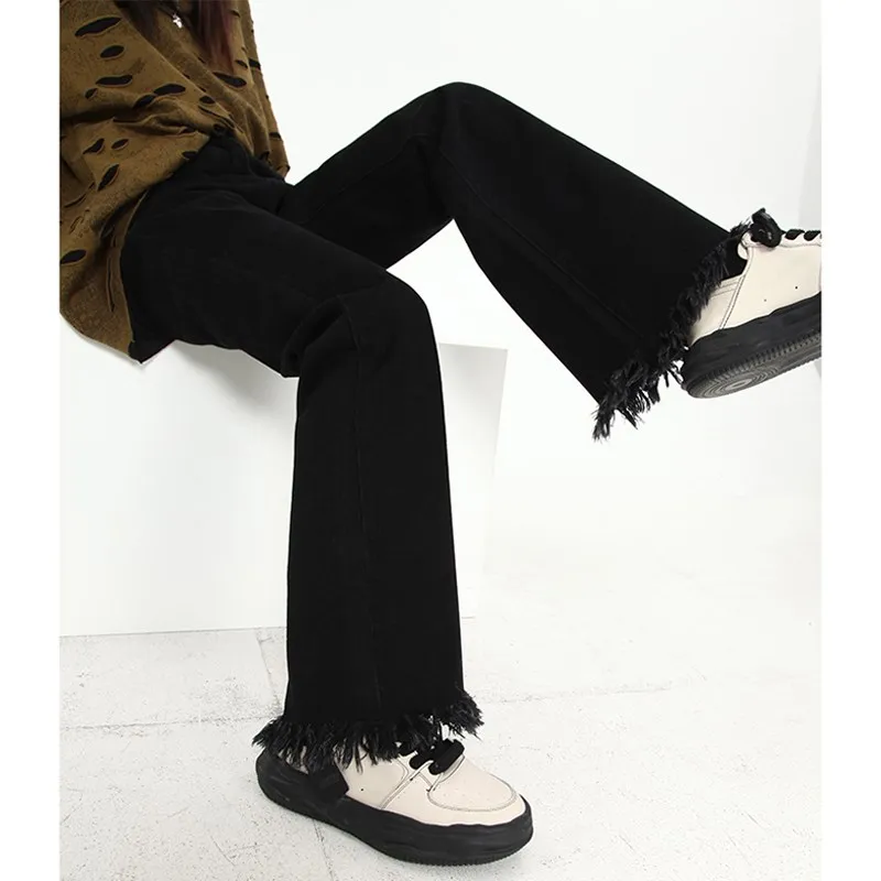 

Bla Bell Bot Jeans Women Loose Fit Straight Leg Long Trousers Autumn New Sle plus Size High Waist Silk Fabric