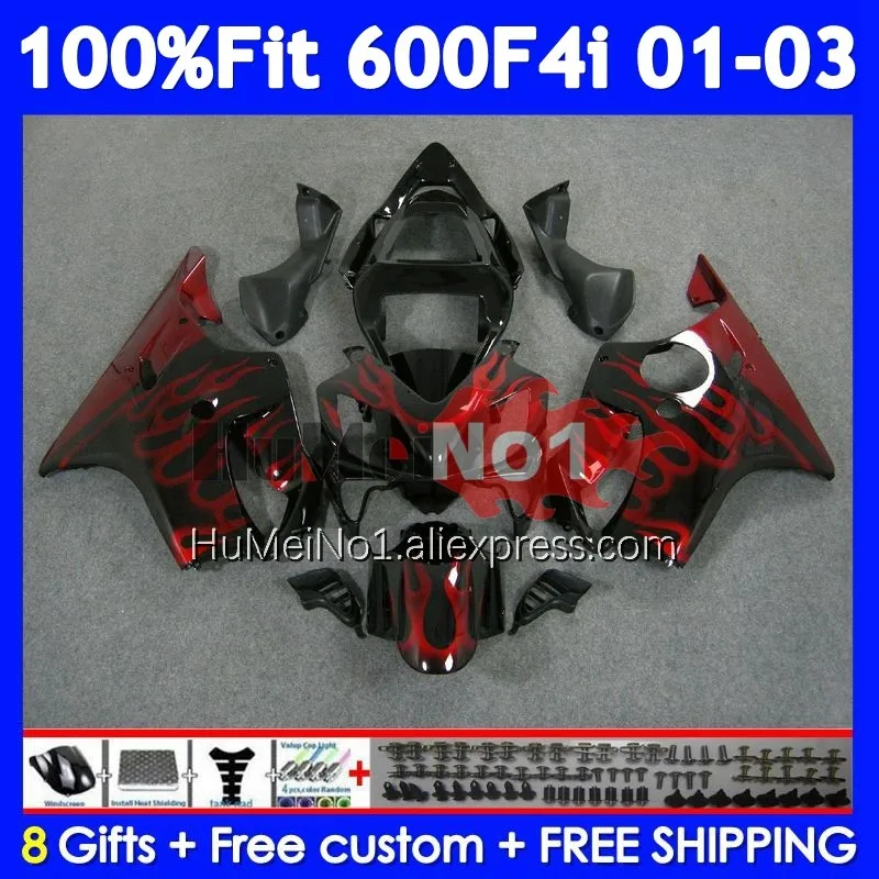 Injection Body For HONDA CBR Red Flames 600 F4i 600F4i 600CC CC 34No.29 CBR600F4i 01 02 03 CBR600 F4i 2001 2002 2003 Fairings