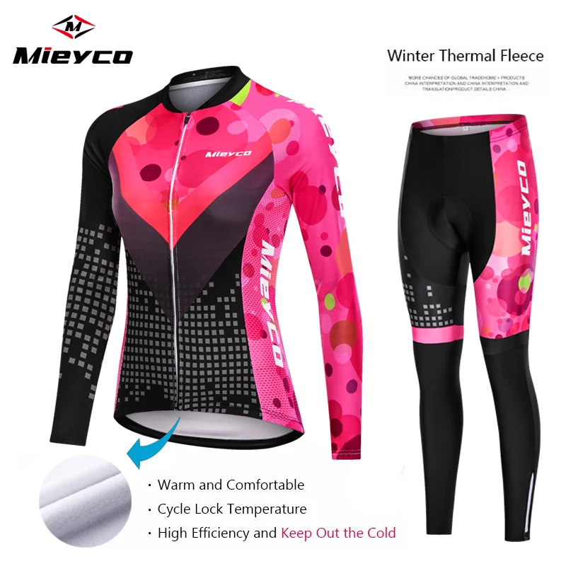 2025 Team Winter Thermal Fleece Cycling Clothing Women's Jersey Suit Outdoor Warm Riding Bike Clothes MTB Long Bib Pants Set