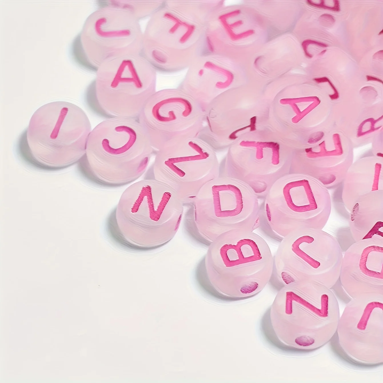 220pcs 4 * 7mm Pink Frosted Flat Round Letter Beads, Can Be Used for Decoration and Exquisite Bracelet DIY Production
