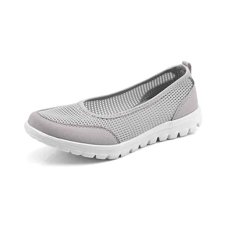 Sapatos flats de malha respirável para mulheres, boca rasa casual, tênis macio, sapatos antiderrapantes leves, tamanho super 42