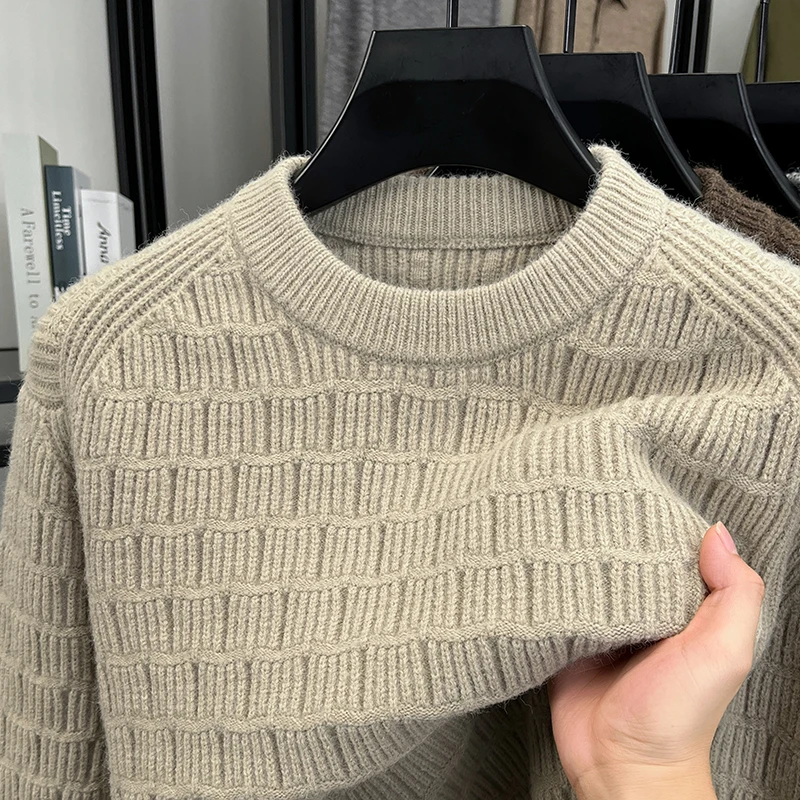 

Men's Bestseller Autumn Winter Sweater Pullover Simple Thick Warm Knitted Shirt Loose Round Collar Base Layer Shirt Men Clothing