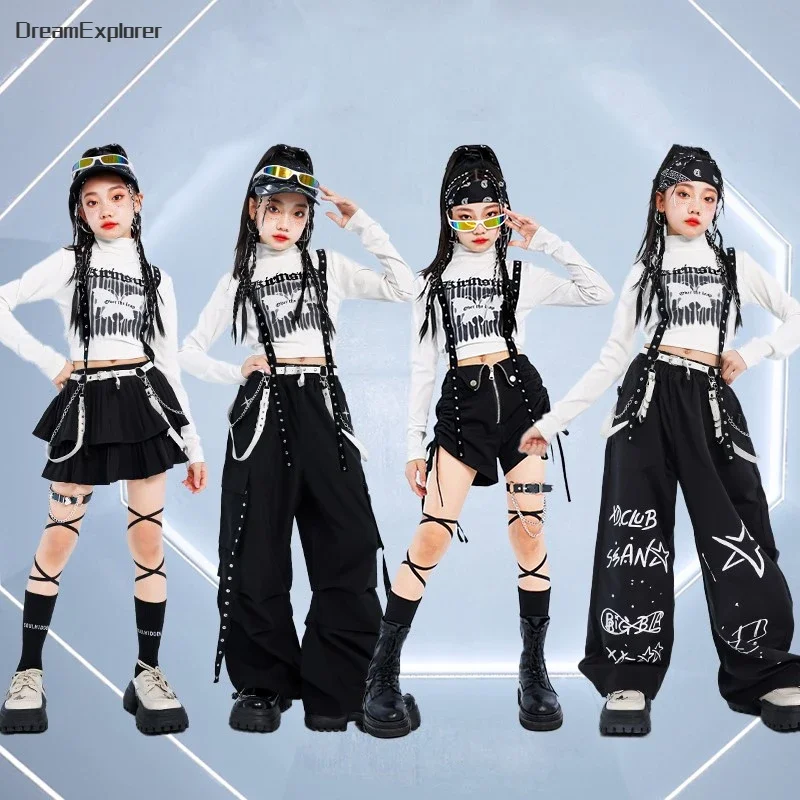 Hip Hop Girls Cool K-pop Crop Top Street Dance Cargo Pants Kids Streetwear Skirts Children Jazz Costumes Girl Group Clothes Sets