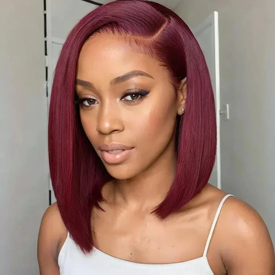 

Brazilian Hair Straight Bob Wigs 99j Colored Wear And Go Glueless Straight Bob Wigs For Women 8inches Pixie Red Straight Bob Wig