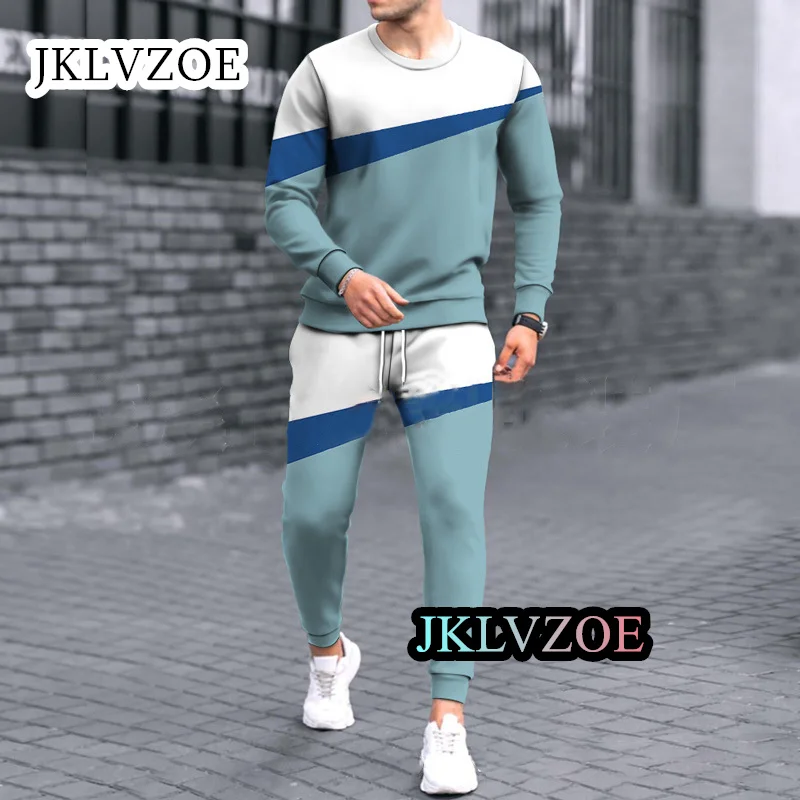 Men Sport Tracksuit 2-piece Outfit Casual Streetwear For Male Jogging Sportwear Stripe 3D Print Suit Oversize Sets Gym Clothes