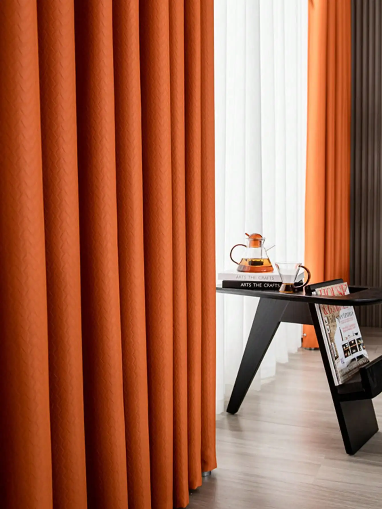 

Simple Orange Embossed Pattern Living Room Bedroom Curtains 1PC