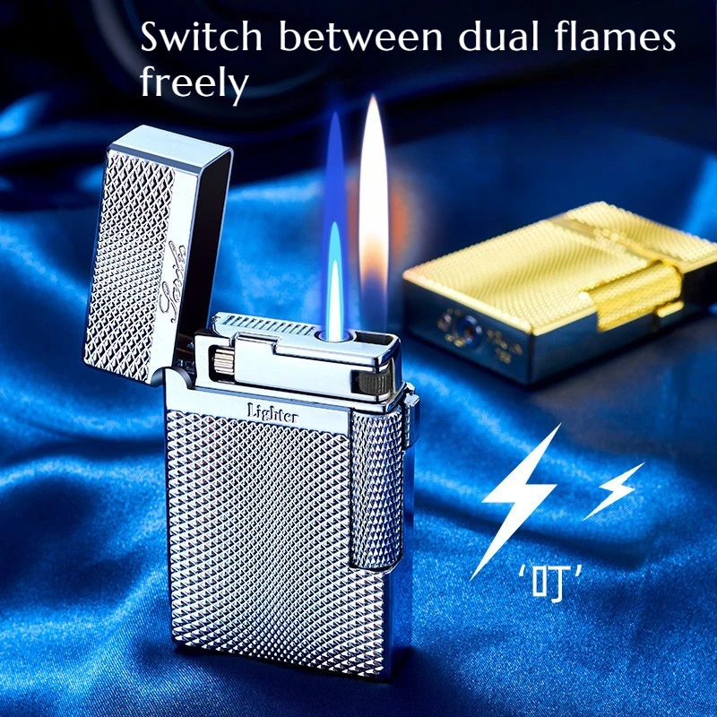Retro Loud Voice Steel Tone Inflatable Windproof Lighter Double Flames High Appearance Quality Fashionable Grinding Lighter
