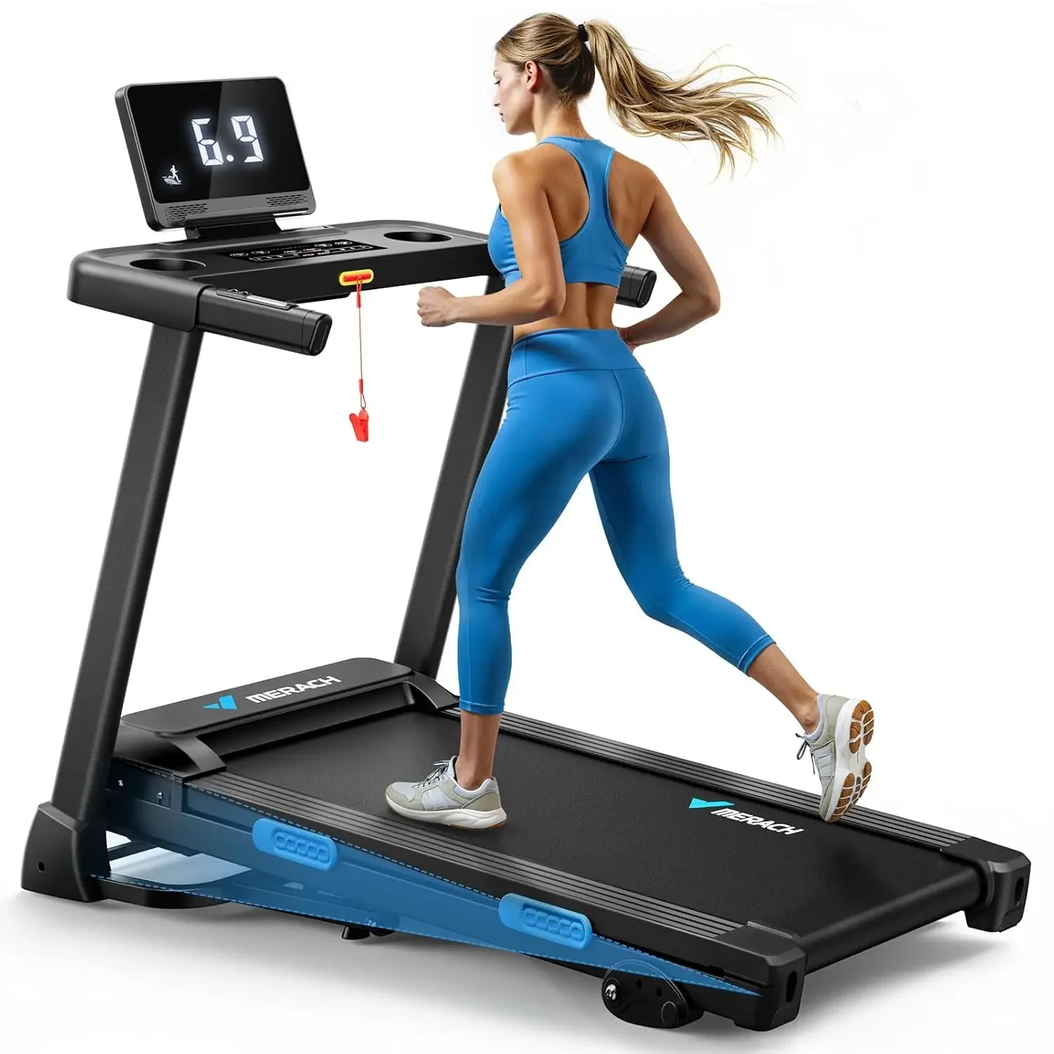 

Incline Treadmill with Incline 6%-15%, 7-Layer Belt 300LBS Capacity Tredmill Foldable Handle Running Treadmills for, Customized