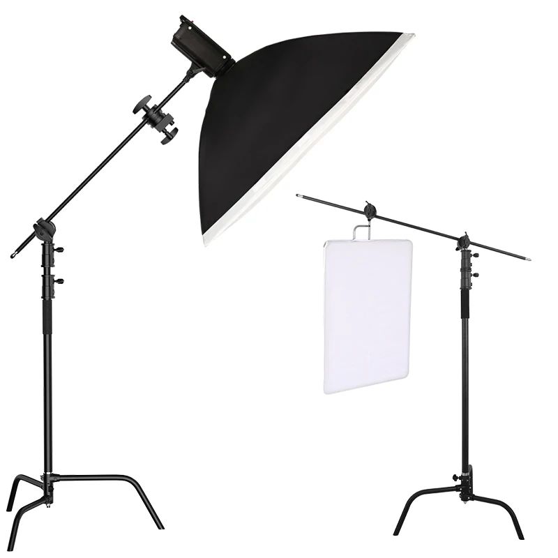 SH 2.6M Stainless Steel Foldable Light Stand Tripod Magic Leg Photography C-Stand For Spot Light,Softbox Black C Stand