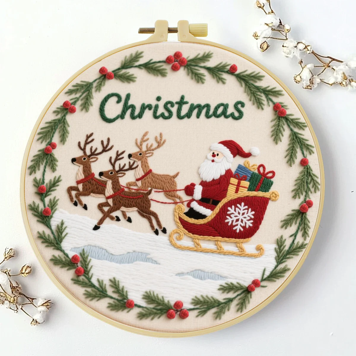1 Stück 20x20 cm/7,87 Zoll Weihnachtsmann und Elch Stickerei Starter-Kit DIY-Set Handarbeits-Malerei Nadelkunst Heimdekoration – Detail 4