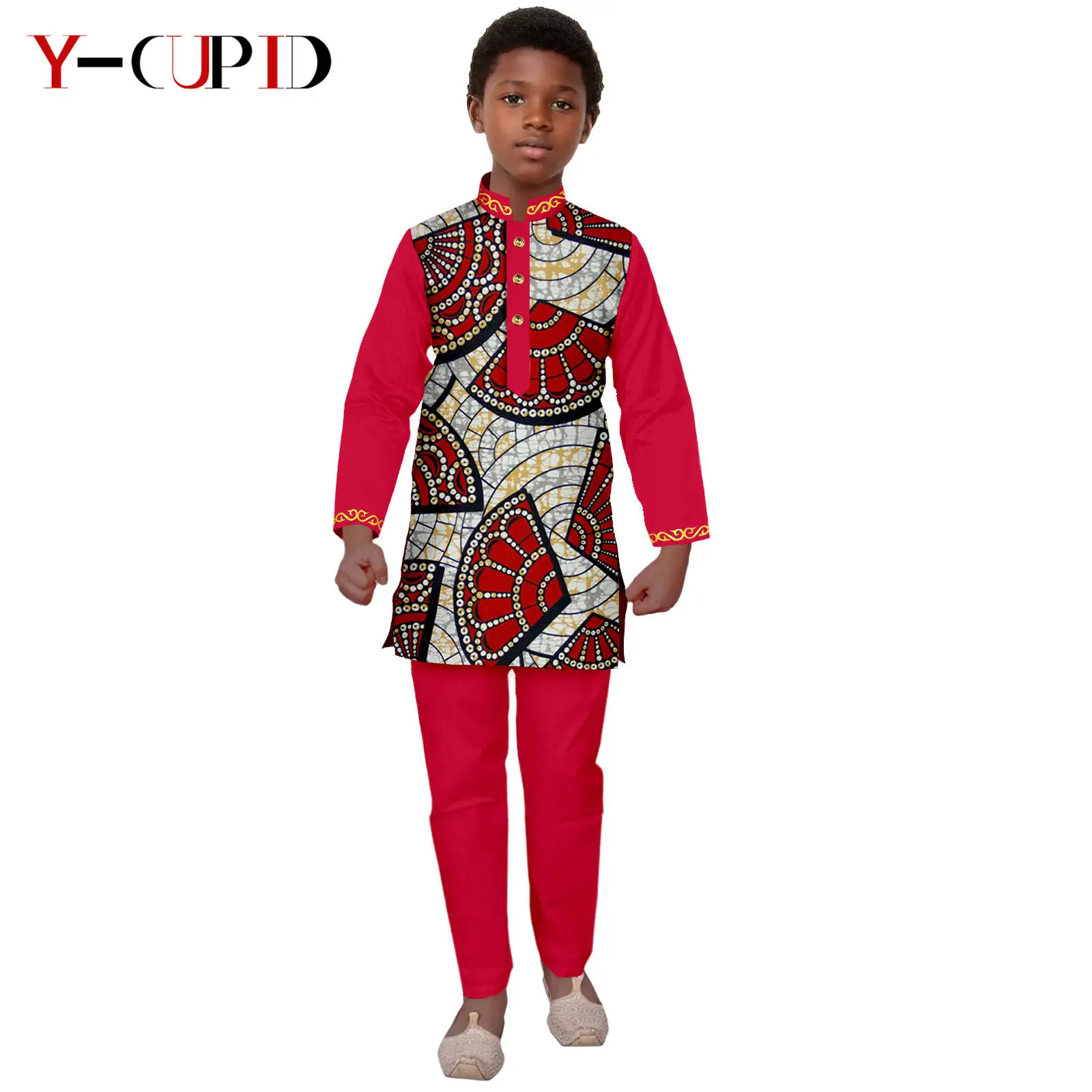 

African Clothes Dashiki Print Top and Pant Sets for Kids Bazin Riche Appliques Suits Boys Kaftan Party Outfits Outwear 2546003