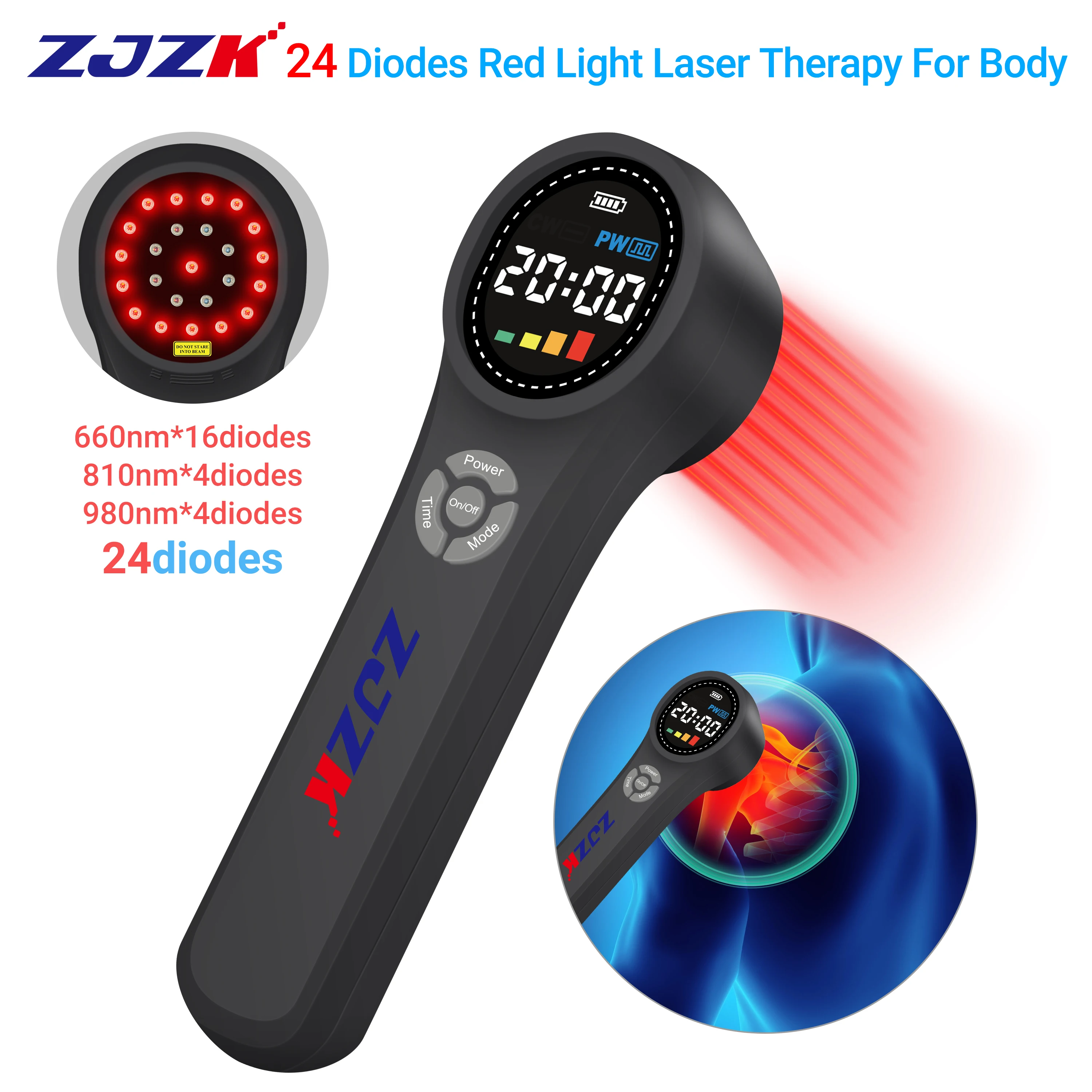 

ZJZK Class 4 Cold Laser Therapy Horse 660nmx16diodes For Muscle Pain 810nmx4diodes+980nmx4diodes Shoulder Impingement Syndromes