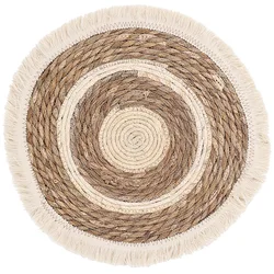 Tassel Bohemian Thick Mat Handmade Straw Woven Placemats Dining Table Wicker Natural Round Farmhouse Heat Resistant Place Mats