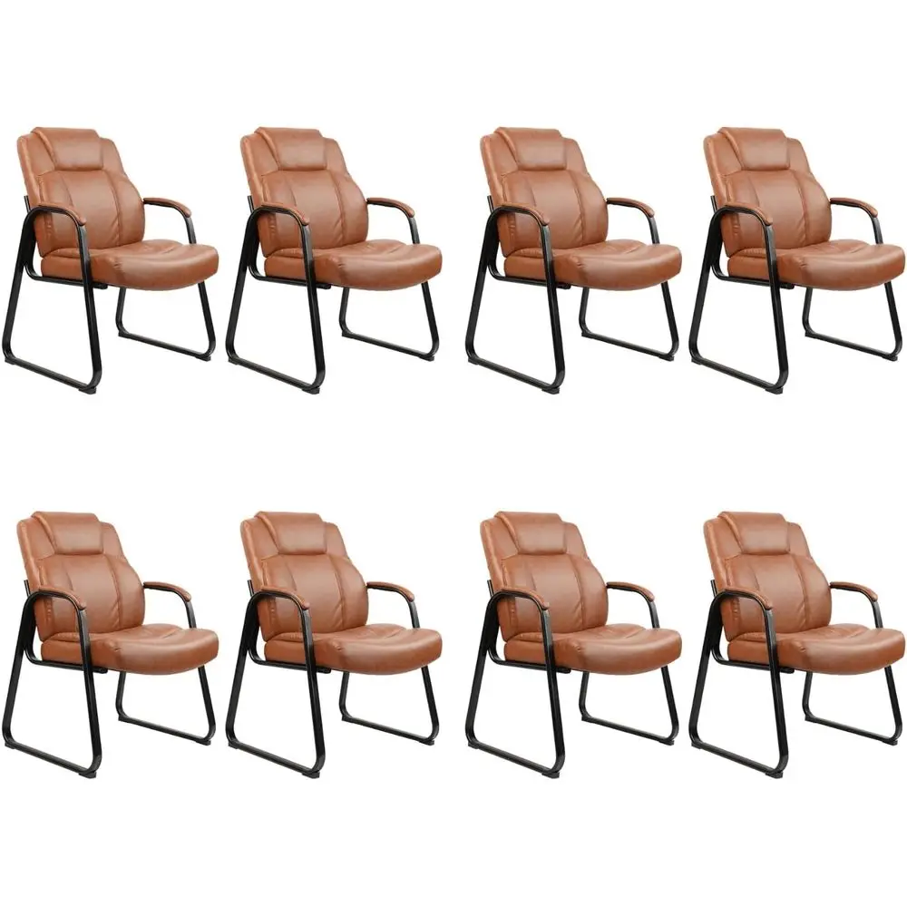 

500 lb Capacity Large Office Chairs with PU Leather, Sled Base, No Wheels, Suitable for Conference, Lobby, Living Room, Brown, 8