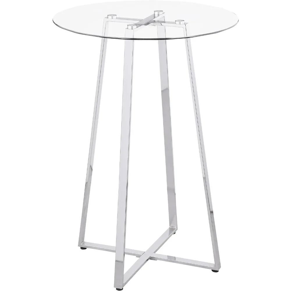 

Glass Chrome-plated Bistro Bar Table, 30-inch Round Glass Tabletop, Rectangular Beveled Legs
