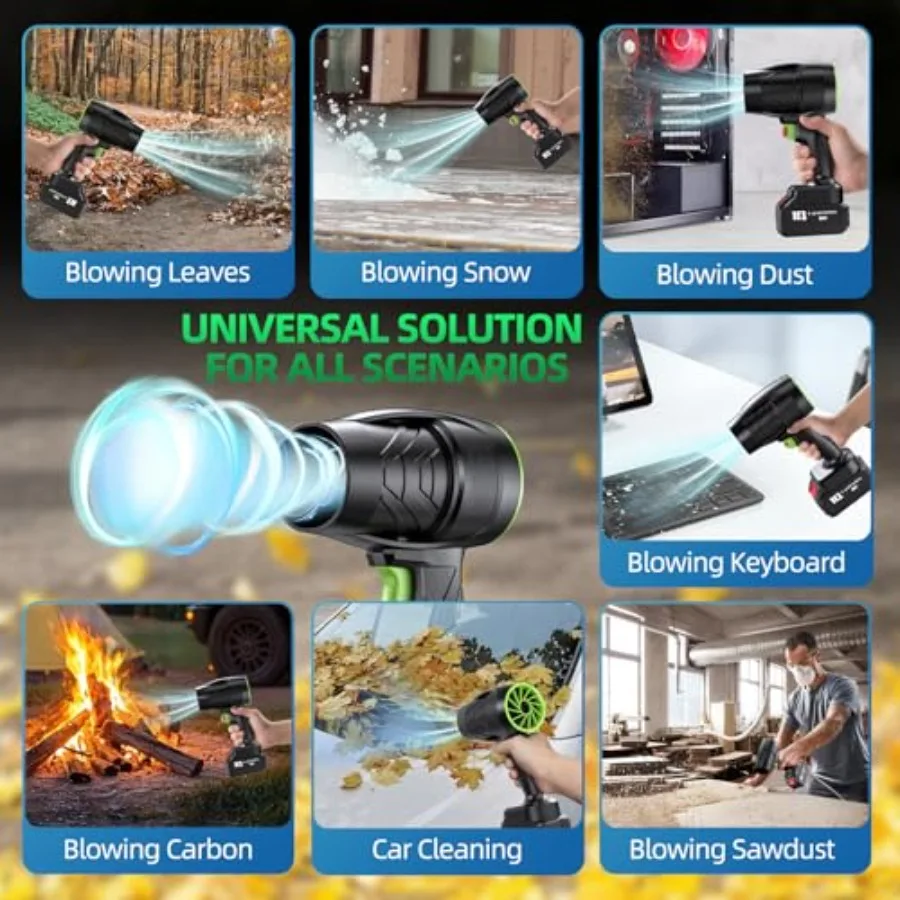 منفاخ أوراق شجر كهربائي لاسلكي مع محرك عالي السرعة 150000 دورة في الدقيقة لتنظيف الفناء والعناية بالعشب يتضمن 2 × 1.5 أمبير في الساعة