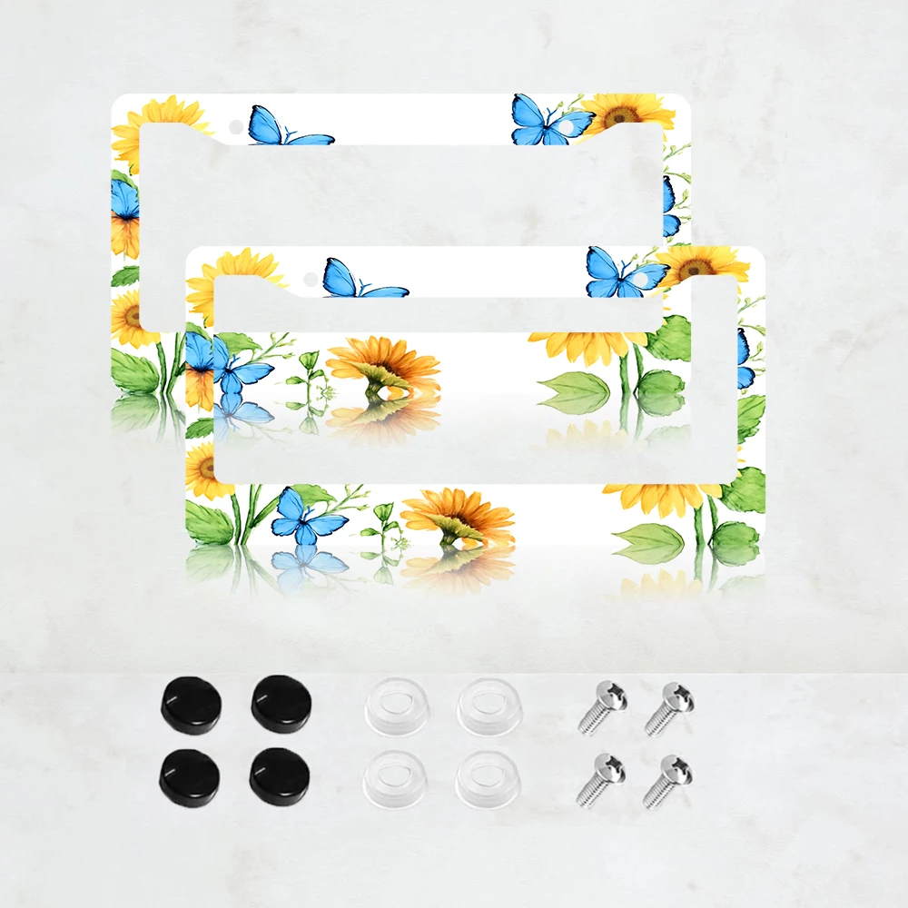 

2PC 2-Hole License Plate Frame, Yellow and Blue Butterfly Design, Aluminum, 6x12 Inches, with Screws, Retro Novelty Car Decor