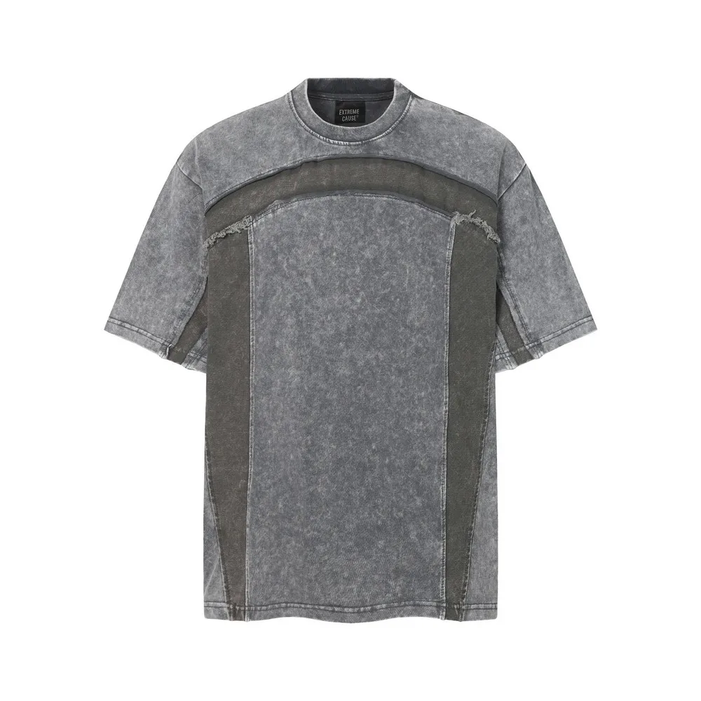 

Футболки оверсайз в стиле пэчворк с яркими полосами, эффектом потертости и гранж-дизайном, летние топы, уличная одежда для мужчин и женщин