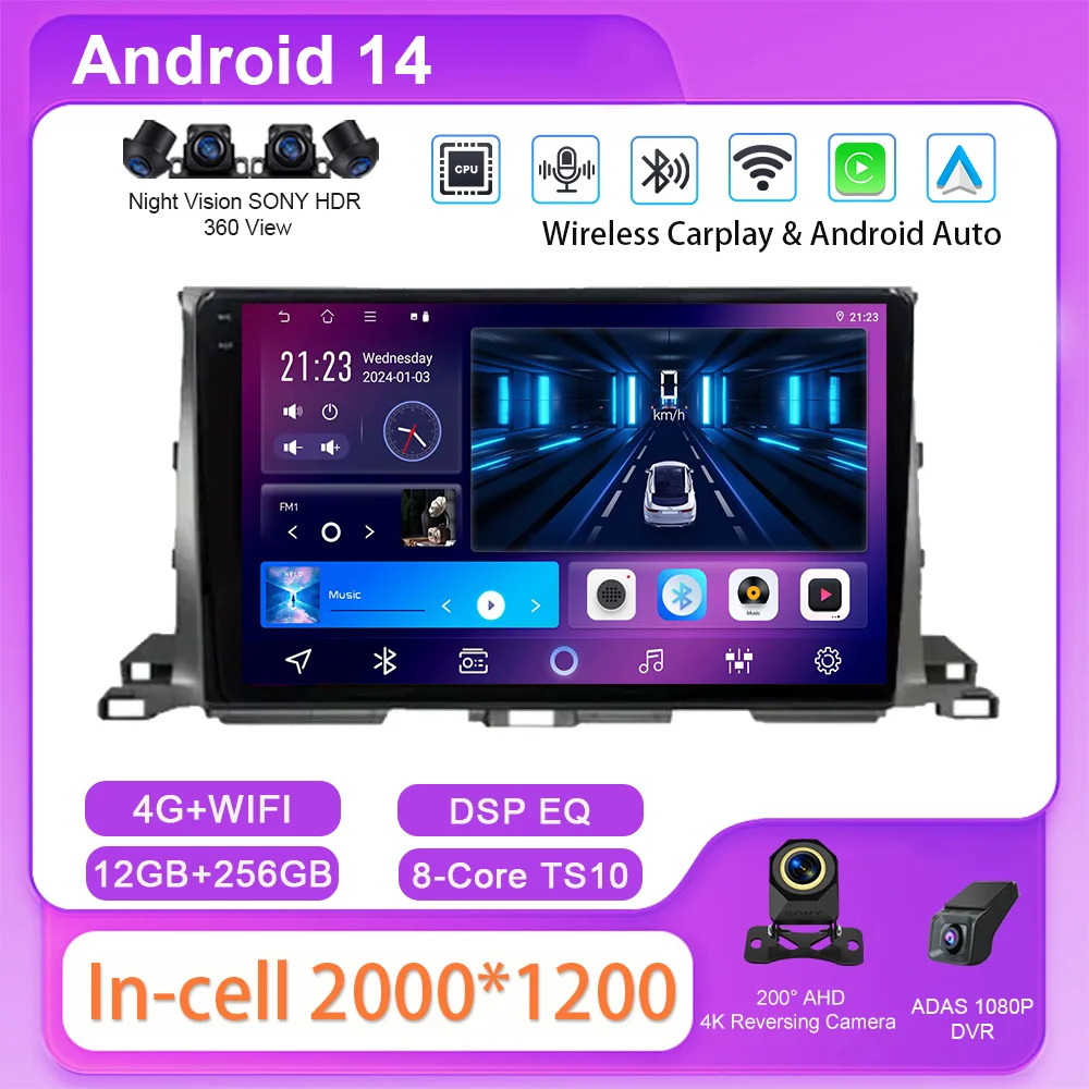 

Android Car Radio For Toyota Highlander 3 XU50 2013 -2018 No 2din DVD Auto Player Multimedia Carplay Stereo GPS navigation WIFI