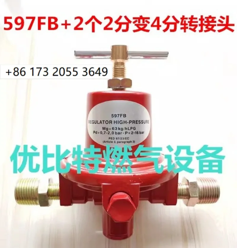 Heavy-Duty High-Medium Pressure Gas Regulator 597FB DN8 With 2x 2-Port to 4-Port Adapters For Gasifier Systems