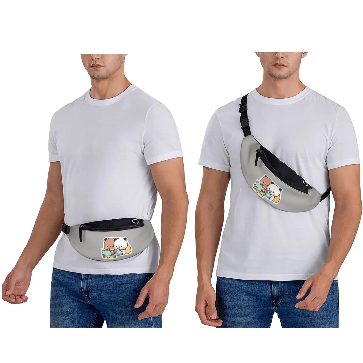 Panda And Brownie Bear Couple Waist Bag for Women Men Crossbody Fanny Pack Running Phone Money Pouch