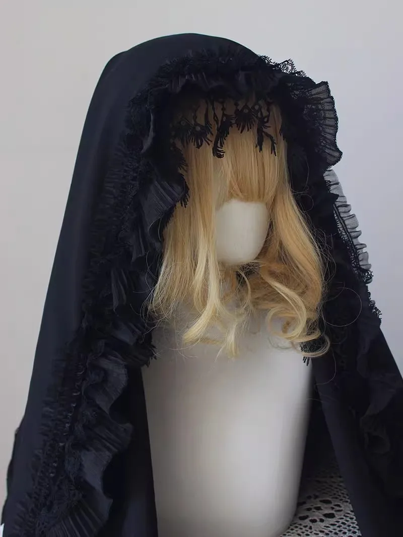Couvre-chef en voile noir pour femmes et filles, accessoires de Costume de nonne, gothique Lolita, Halloween, carnaval, fête, jeu de rôle, foulard