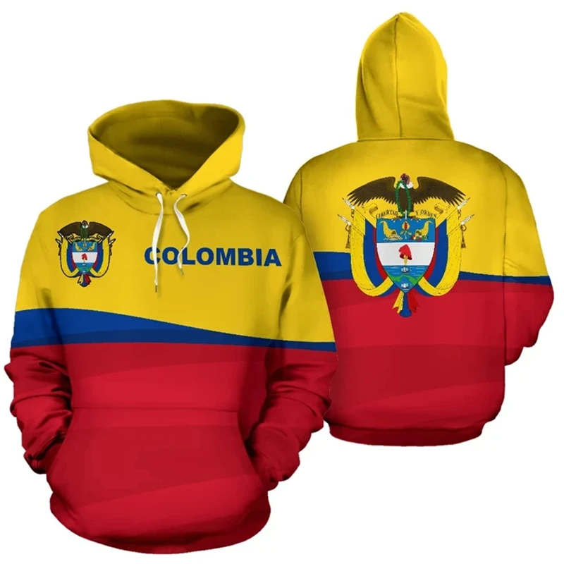 Columbia Flag Pattern Men Women Hoodies 2024 New Fashion Colombian National Emblem 3D Print Hooded Sweatshirts Pullovers Street