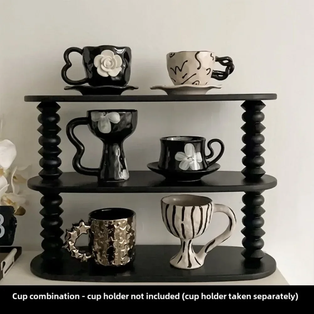 Livetai Handmade Ceramic Coffee Cup and Saucer Set with Embossed Camellia Design , Vintage Milk Tea Mug for Home Kitchen Dining